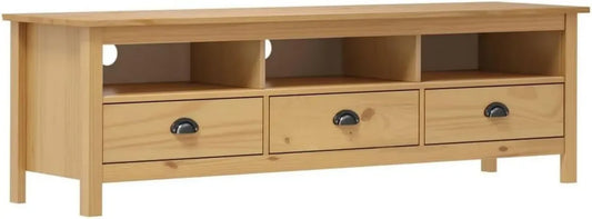 Meuble TV en Bois de Pin Massif avec Étagères et Tiroirs Marron Miel