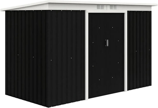 Outsunny Remise de Jardin en Acier Galvanisé avec Fondations et Portes Coulissantes, 280 x 130 x 172 cm, Noir