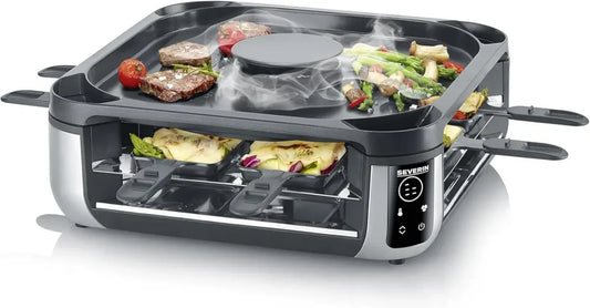 SEVERIN Gril à Raclette 8 Personnes avec Réduction de Fumée, Hotte Intégrée, 1 900 W, Noir/Inox, Modèle RG 2350